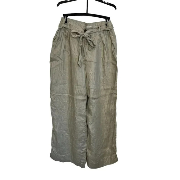 Joie Women's Wide Leg Linen Pants Green Size L Casual Drawstring - Picture 1 of 8